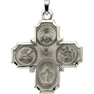 14K White 30x29mm Four-Way Cross Medal