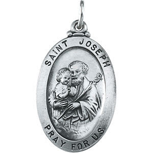 Sterling Silver 25.25x17.75mm St. Joseph Oval Medal