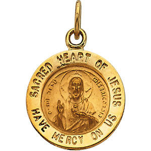 14K Yellow 12mm Sacred Heart of Jesus Medal