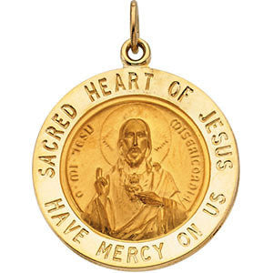 14K Yellow 18.5mm Sacred Heart of Jesus Medal