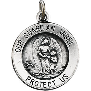 14K White 15mm Guardian Angel Medal