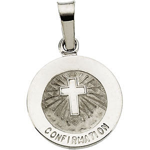 14K White 12mm Confirmation Medal with Cross