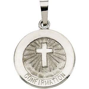 14K White 15mm Confirmation Medal with Cross