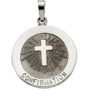 14K White 18mm Confirmation Medal with Cross