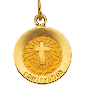 14K Yellow 12mm Confirmation Medal with Cross