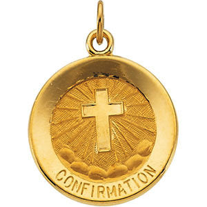 14K Yellow 15mm Confirmation Medal with Cross