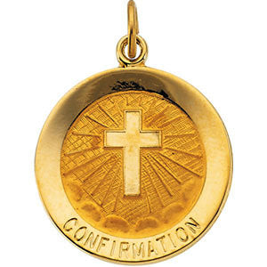 14K Yellow 18mm Confirmation Medal with Cross