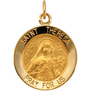 14K Yellow 15mm Round St. Theresa Medal