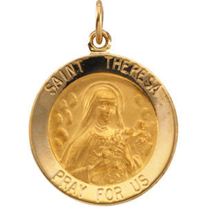 14K Yellow 18mm Round St. Theresa Medal