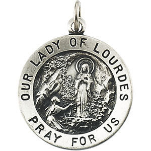 Sterling Silver 18.25mm Round Our Lady of Lourdes Medal