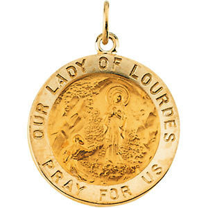 14K Yellow 18.25mm Round Our Lady of Lourdes Medal