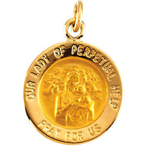 14K Yellow 12mm Round Our Lady of Perpetual Help Medal