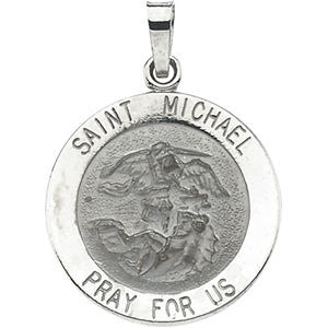 14K White 18mm St. Michael Medal