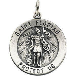 Sterling Silver 22mm Round St. Florian Medal