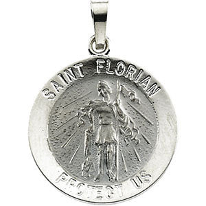 14K White 18mm Round St. Florian Medal