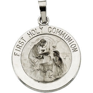 14K White 18mm First Communion Medal