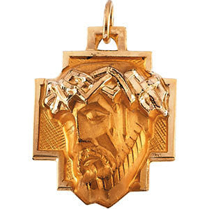 14K Yellow 18x16mm Face of Jesus Pendant