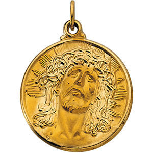 14K Yellow 21mm Round Face of Jesus (Ecce Homo) Medal