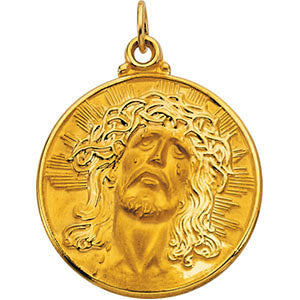 14K Yellow 23mm Round Face of Jesus (Ecce Homo) Medal