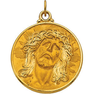 14K Yellow 28mm Round Face of Jesus (Ecce Homo) Medal