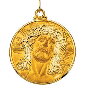 14K Yellow 33mm Round Face of Jesus (Ecce Homo) Medal