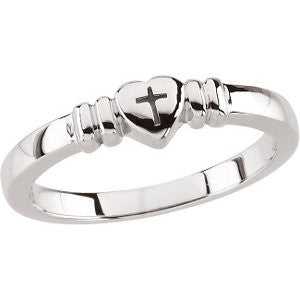 14K White Heart with Cross Chastity Ring Size 6