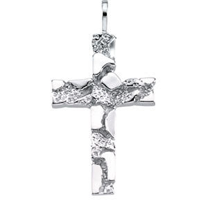 14K White Nugget Cross Pendant