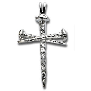 Sterling Silver 34x24mm Nail Design Cross Pendant