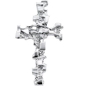 14K White 38x22mm Cross Pendant